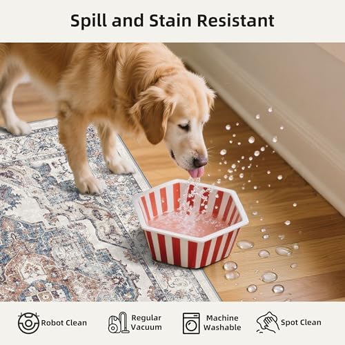 Washable Kitchen Rug Set of 3: Boho Non-slip Soft Stove Sink Mat Light Weight Stain Resistant Carpet for Dog Bowl Area