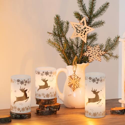 GenSwin Christmas Flameless LED Candles Battery Operated Timer Gold Deer
