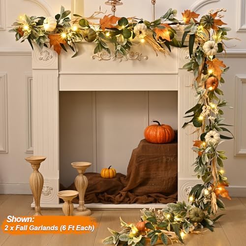 Fall Garland for Mantel, 6 FT Fall Garland with Lights