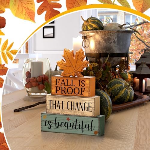 Lineshading 4 Pcs Fall Decoration For Home Wooden Maple Leaf Stacked Decor