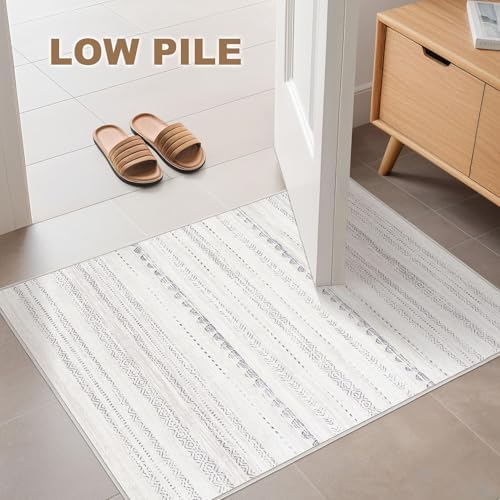 Nakagishi Boho 2x3 Washable Area Rug Non Slip Carpet for Entryway Gray
