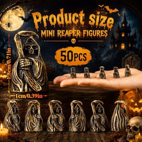 Civaner 50 Pcs Halloween Mini Brass Figurine Miniature, Grim Reaper