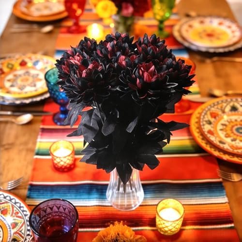 12Pcs Artificial Dahlia Flowers Black Gothic Dead Flowers for Halloween