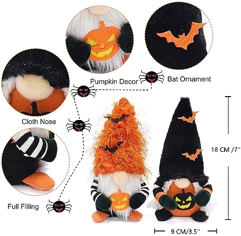 Attiigny Halloween Gnome Decorations,2 PCS Handmade Pumpkin Bat Ornaments Swedish Tomte Nordic Dwarf Nisse Festival Santa Gnome for Halloween Party Home and Office Decor
