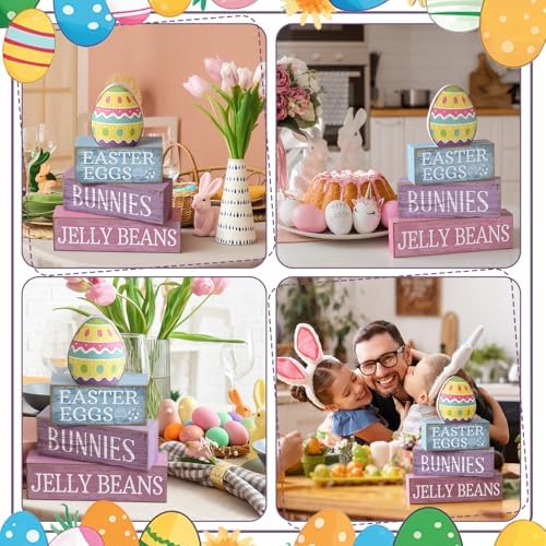 Lineshading 4 Pcs Easter Block Signs, Farmhouse Tiered Tray Decor Wooden
