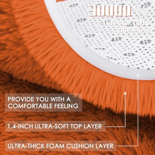 OLANLY Orange Round Rugs for Bedroom - Machine Washable, 3 ft Circle Area Rugs for Living Room, Soft and Fluffy Shaggy