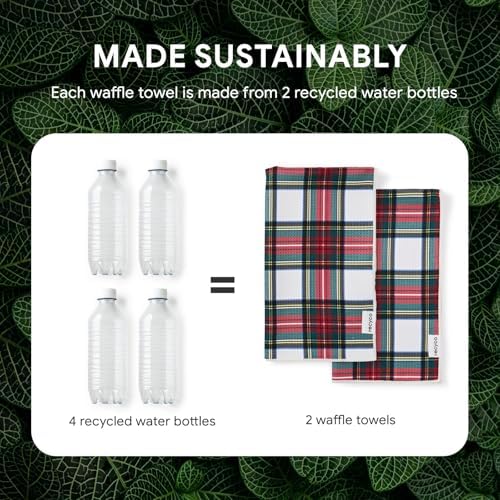 RECYCO Christmas Waffle Kitchen Towel Set of 2 - Quick Dry Microfiber Sustainable Dish Towels - Ultra Absorbent Reusable Cleaning Tea Towels - Lightweight Hand Towels,16”x 28”, Plaid