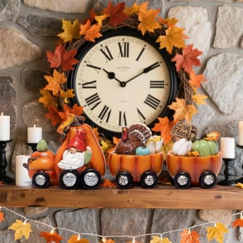 Hodao Fall Pumpkin Train Decoration Indoor,Thanksgiving Gnome Centerpiece