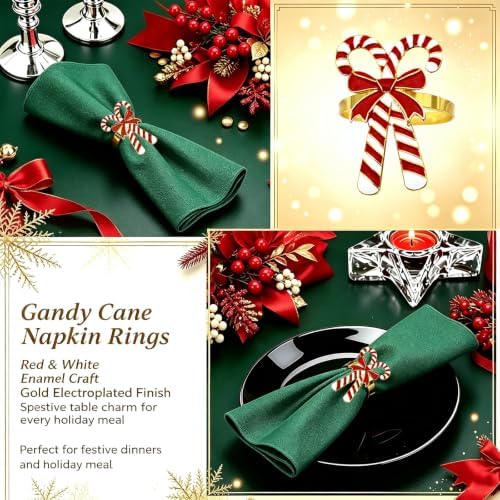 Christmas Candy Cane Napkin Ring Set of 6 for New Year Table Decor
