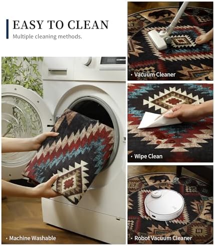 YIHOUSE Washable Western Cabin Round Rug, 4ft