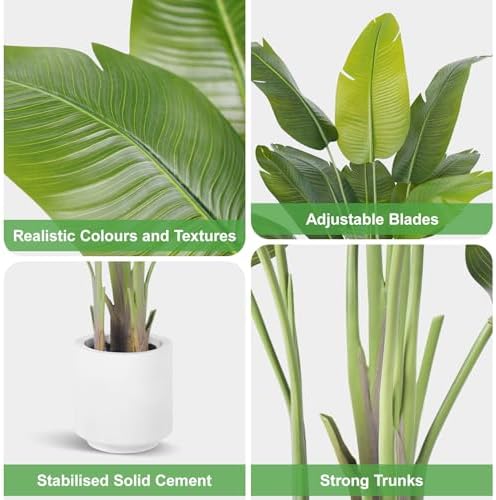 Artificial Bird of Paradise Plant 6.5Ft Tall Fake Tropical Palm Tree Large Fake Plants with 15 Silk Banana Leaves Faux