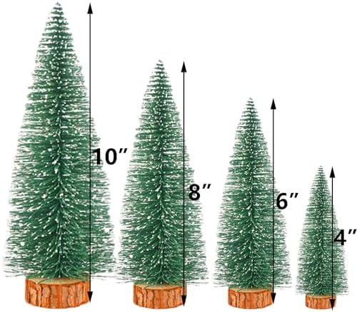Bottle Brush Christmas Trees Mini Christmas Trees Small Christmas Trees Mini Pine Trees Desktop Miniature Christmas Trees with Snow and Wooden Base Crafting Decorations (Tree Green 4pcs)