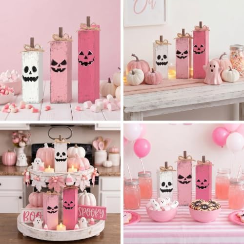 Redbaker 3 Pcs Pink Halloween Table Decor, Pink Ghost Table Centerpieces