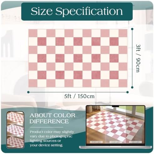 Pink White Checkered Entry Rug - 3x5 Non-Slip Indoor Outdoor Rugs