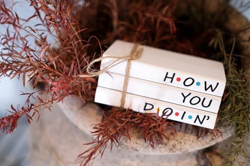 Friends TV Show Merchandise Sign for Home Tiered Tray Decor, Mini Decorative Wood Book Stack for Shelf Accent, Funny Friendship Gifts - How You Doing Sign