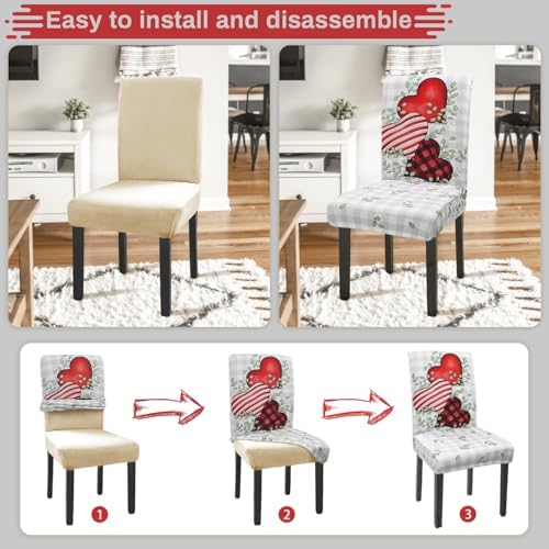 Valentines Chair Covers Set of 4 Spring Hearts Stretch Parsons Slipcovers