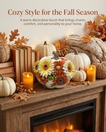 Fall Decorations for Home Floral Pumpkin Figurine Harvest Tabletop Decor
