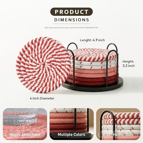 Lazebox Coasters Set of 8 for Drinks, 4 Inch Large Coasters for Coffee Table, Tabletop Protection for Hot & Cold