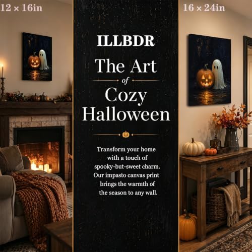 ILLBDR Halloween Ghost with Glowing Pumpkin Canvas Wall Art 16x24 inch