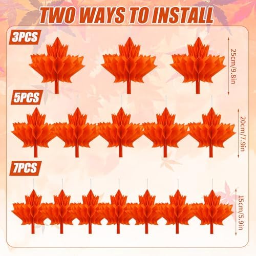 15Pcs Maple Leaf Honeycomb Decorations Fall Thanksgiving Decor