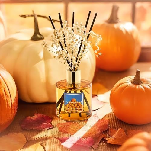 COCORRÍNA Reed Diffuser - Morton Pumpkin Harvest Reed Diffuser Set with 8 Sticks & Preserved Baby's Breath, Reed