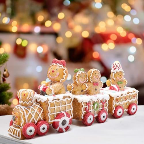 Hodao 9.25 in Christmas Gingerbread Man Train Decoration, Xmas Gift