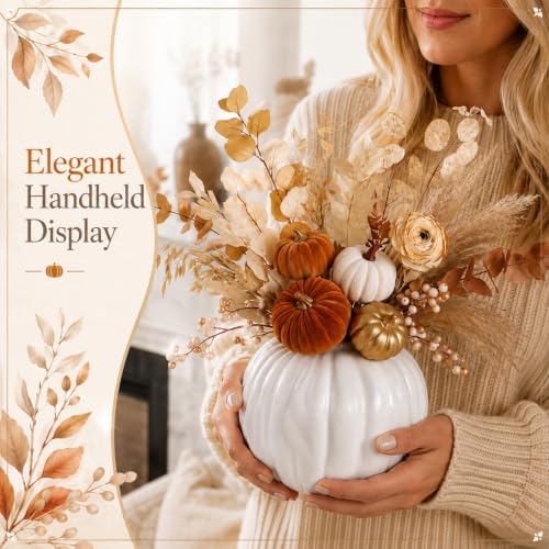FoldTier White Pumpkin Fall Flower Vase 5.5" Ceramic Pumpkin Flower Pot