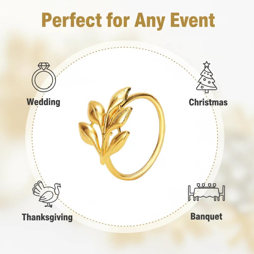 100 Pcs Gold Napkin Rings Bulk Delicate Napkin Holder for Dining Wedding Party Banquet Table Decroration Christmas and