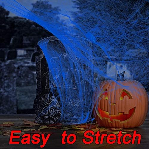Ahuimeius 800 sqft Halloween Glow Spider Webs Indoor & Outdoor Spooky Spider Webbing with 37 Fake Spiders for Halloween Decorations,White with Blacklight Lamp