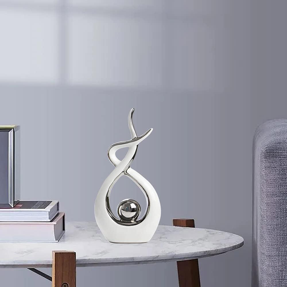 Home Decor Modern Abstract Art Ceramic Statue Table Decorations / White and Silver / Large