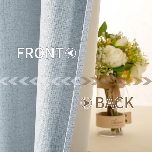 MIULEE 100% Blackout Linen Curtains for Bedroom 52x54 Inches Chambray Blue