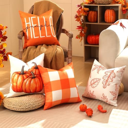 TOYPOPOR Fall Pillow Covers 18x18 4Pcs Double‑Sided Print Autumn Home Decor