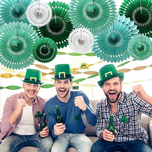 Green Decorations for Party Green White Honeycomb Paper Fans Set