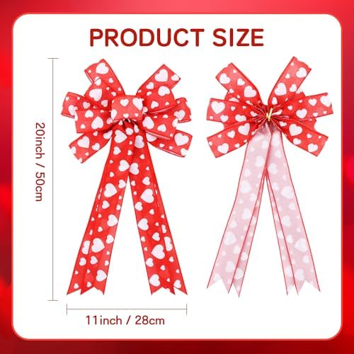 TONIFUL Valentine Tree Topper Bow with Heart Red Valentines Burlap Wreath Bow for Front Door Home Decor Wedding Anniversary Proposal Party Decor(11" x 20"