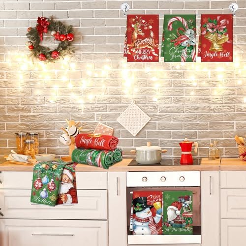VitalCozy 12 Pcs Red Green Christmas Kitchen Towels, 14.2 x 21.3 in