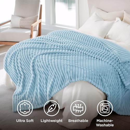 Bedsure Soft King Size Blankets for Bed Light Blue 108"x90"