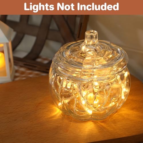 Halloween Decorations-2 PCS Glass Pumpkin Jars with Lid Candy Storage
