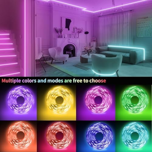 KSIPZE Led Lights for Bedroom 48ft Led Strip Lights with Remote RGB Color Changing Music Sync Bluetooth Smart App