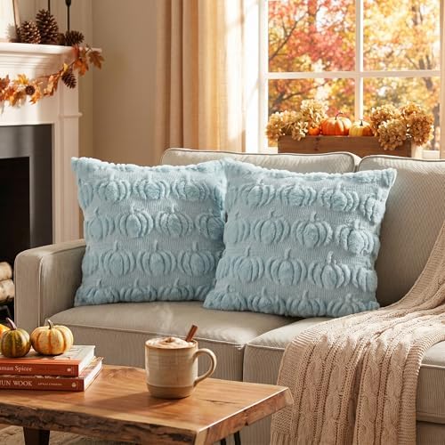 AVOIN colorlife Blue Fall Pumpkin Throw Pillow Covers 16x16 Inch