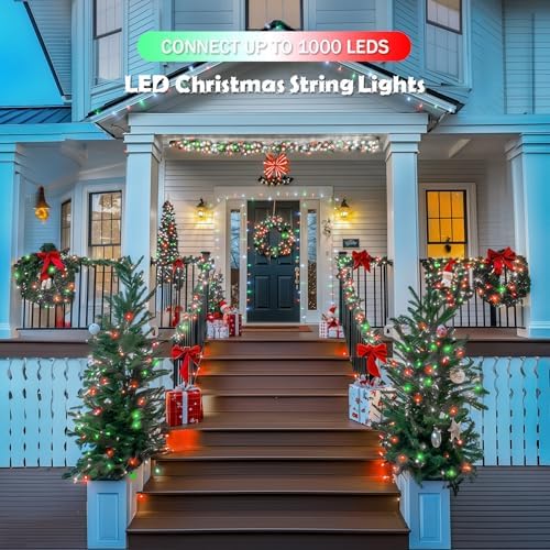 JMEXSUSS 2 Pack 100 LED Red White and Green Christmas Lights