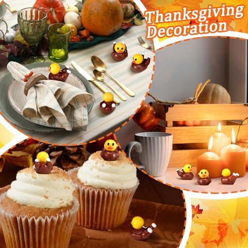 Soulchen 100 Pack Thanksgiving Mini Resin Turkey Duck Figurines Tiny Duck Statue Bulk Mini Turkey Decor for Home Desktop Shelf Cake Autumn Harvest Day Gift Decoration Collectibles