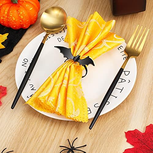 Chengu 6 Pcs Halloween Napkin Rings Bat Ring Holder Black Metal Table Decor
