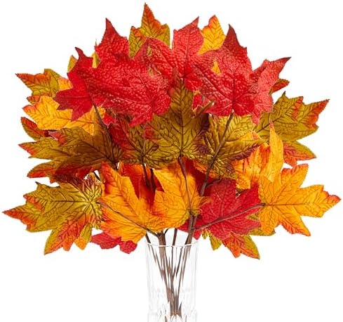 6 Pcs Fall Leaves Stems Fall Maple Leaves Silk Autumn Leaf Branch