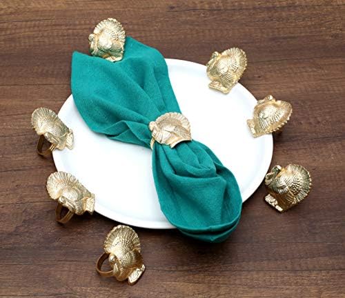 Alpha Living Home Turkey Napkin Rings, Metal Gold Set of 12