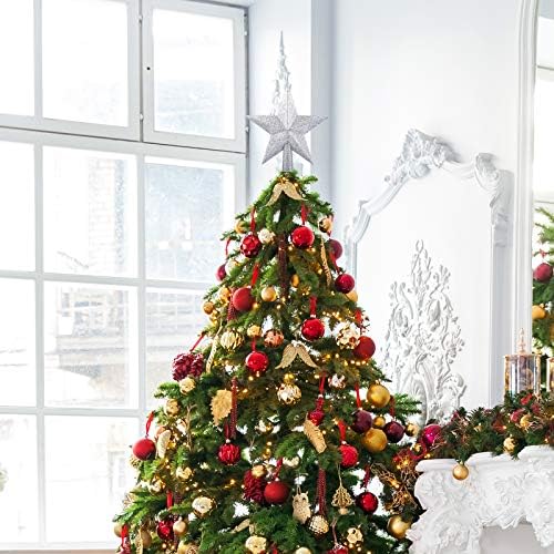8 Inches Christmas Tree Top Crown Glitter Star Decoration (Silvery)