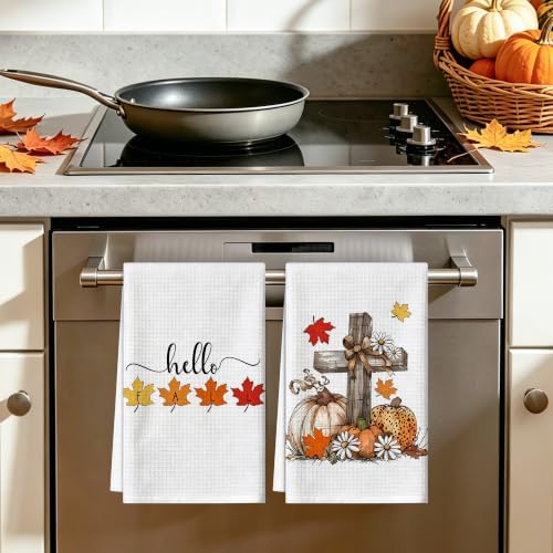 Fall Kitchen Towels,Pumpkin Hello Fall Hand Towels 16x26 Inch