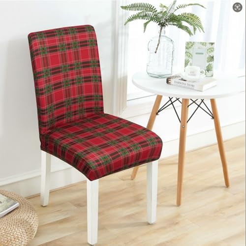 4Pcs Christmas Plaid Chair Covers Set - Stretch Elastic Edge, Removable Red Chair Protectors, Suitable for Dining Room/Kitchen Chairs