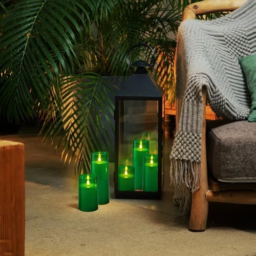 Homemory Green Flickering Flameless Candles, Battery Operated Acrylic LED Pillar Candles with Remote Control and Timer, Set of 5, St. Patrick's Day