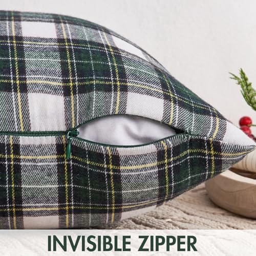 MIULEE Christmas Plaid Pillow Covers Scottish Tartan 18x18 Green and White