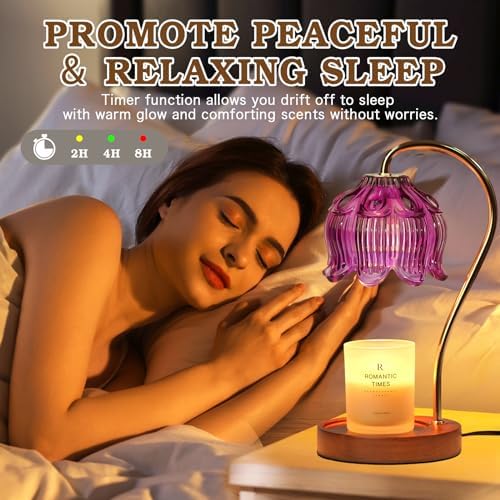Purple Candle Warmer Lamp with Timer, Electric Candle Warmer, Women Birthday Christmas Gift, Flower Wax Warmer for